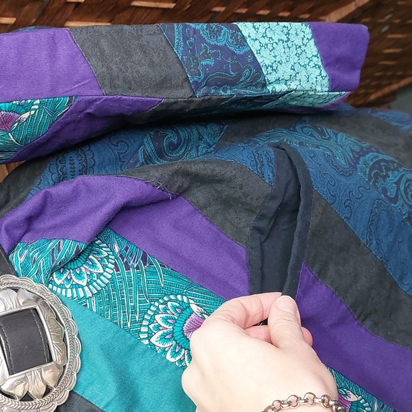 Vintage Hand Crafted Quilted Coat Purple, Teal, Black - Picture 9 of 14